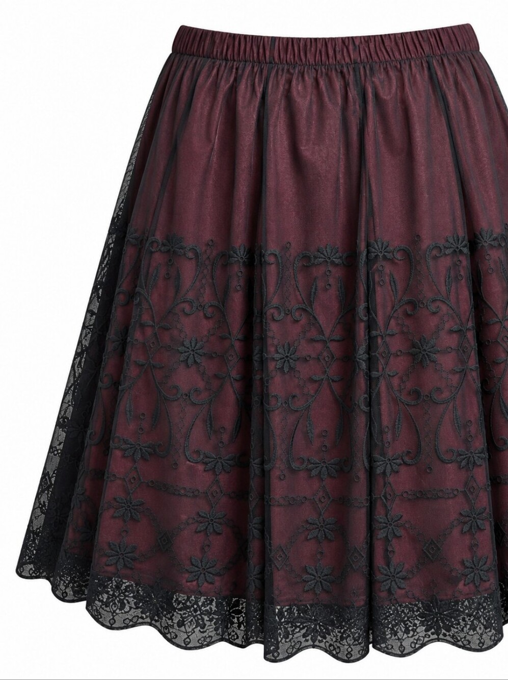 LANE BRYANT | Burgundy Red Black Floral Lace Whimsigoth Midi Skirt | 18 20